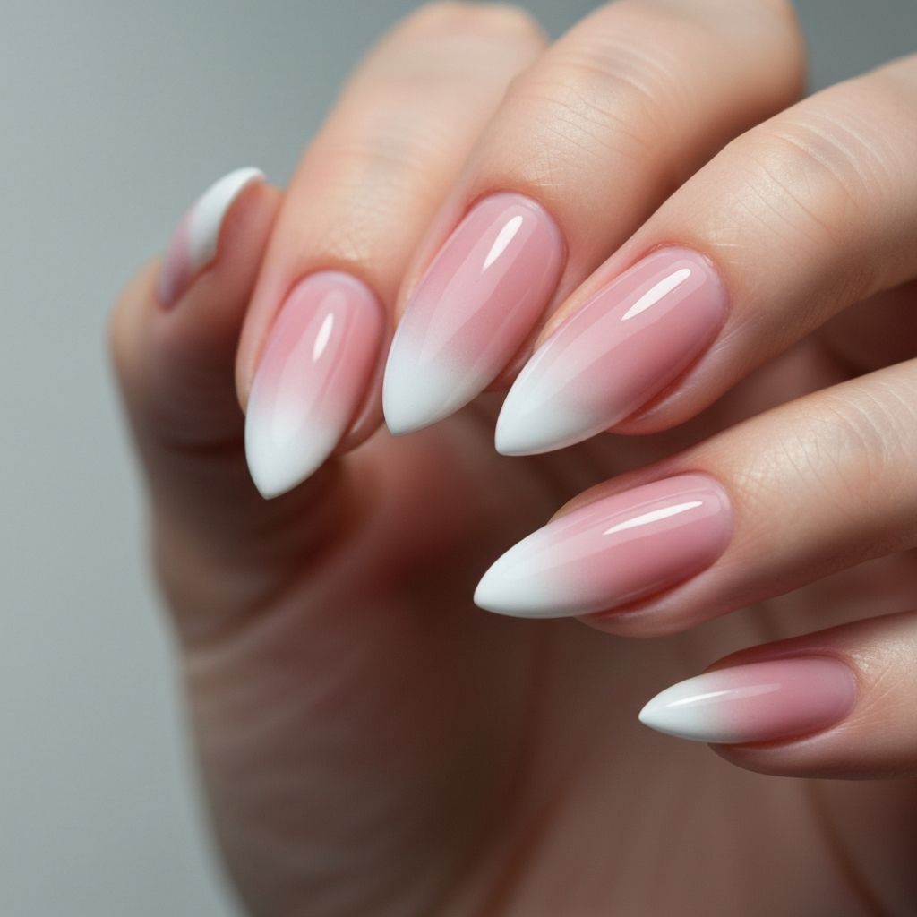 Ombre pink to white nail design